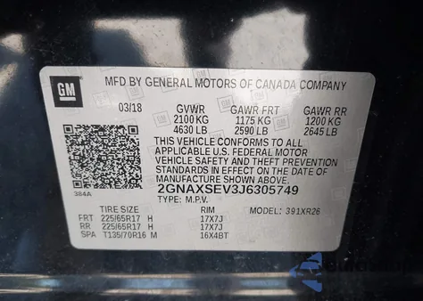 2018 Chevrolet Equinox Lt from USA, damaged, VIN 2GNAXSEV3J6305749